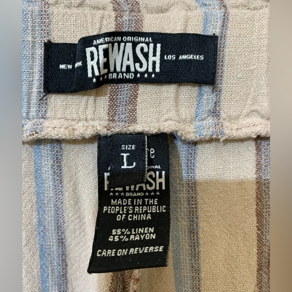 Rewash Linen Paper Bag Waist Wide Leg Striped Raw Edge Split Hem Crop Pants L - Picture 9 of 11